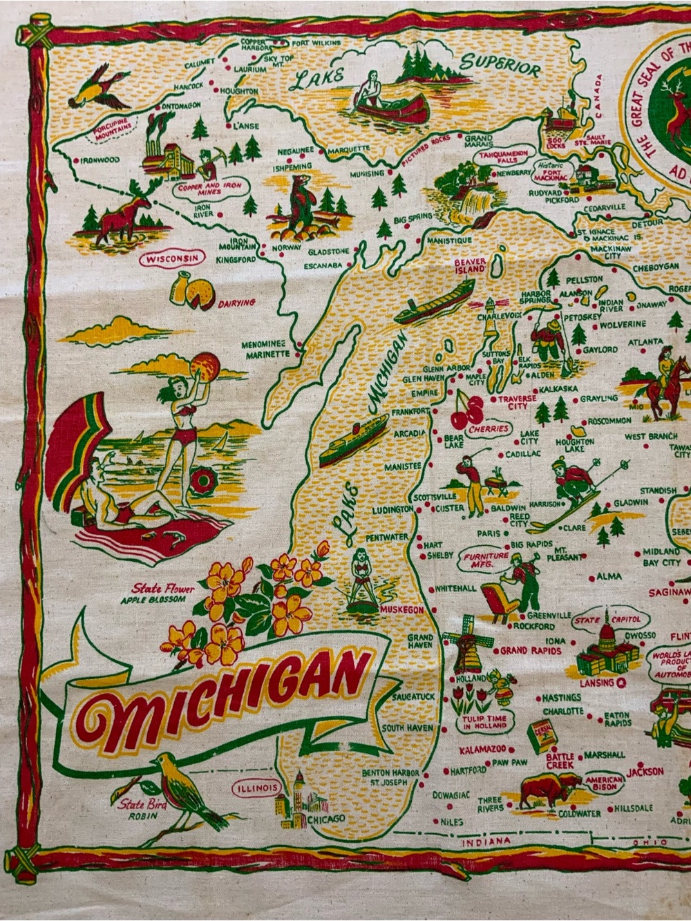 Vintage State of Michigan souvenir tablecloth 1950’s
Bright and crisp colors - Picture 8 of 8